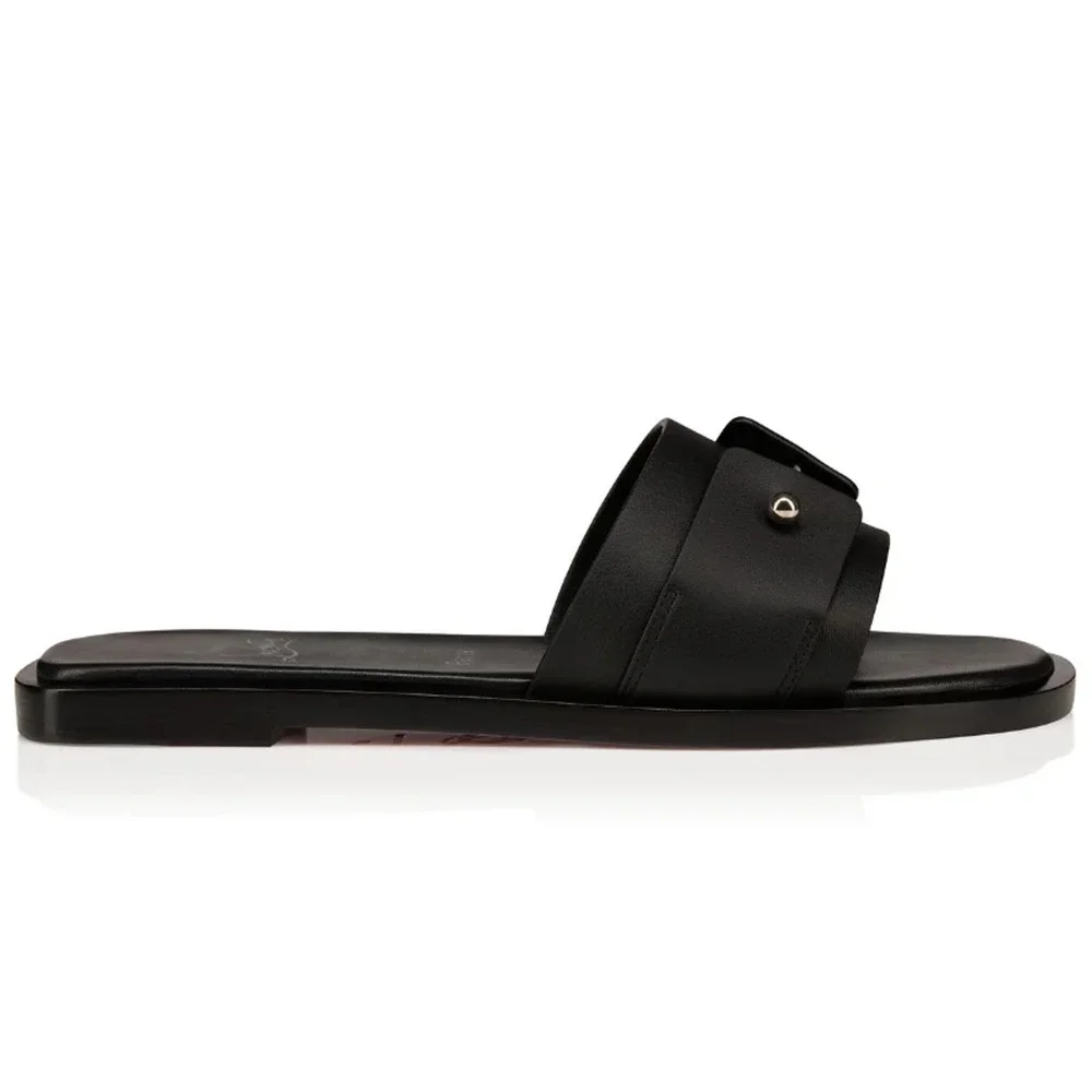 Christian Louboutin Chambelimule Donna Flat Black Calf Leather Slide Sandal 35